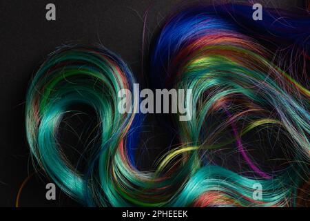 Abstrakter Hintergrund der bunten vibrierenden weichen Haar Sperren in Chaos Stockfoto
