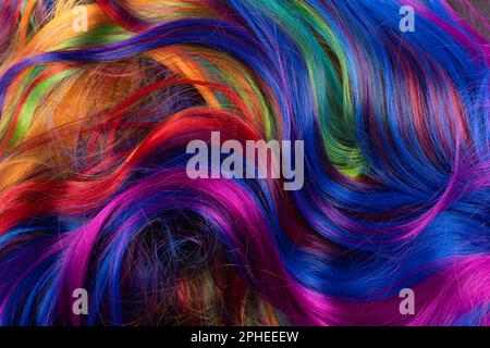 Abstrakter Hintergrund der bunten vibrierenden weichen Haar Sperren in Chaos Stockfoto