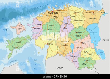 Estland - sehr detaillierte, bearbeitbare politische Karte mit Kennzeichnung. Stock Vektor