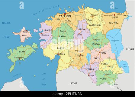 Estland - sehr detaillierte, bearbeitbare politische Karte mit Kennzeichnung. Stock Vektor