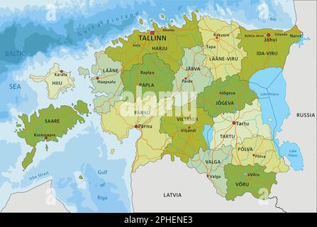 Sehr detaillierte, bearbeitbare politische Karte mit getrennten Schichten. Estland. Stock Vektor