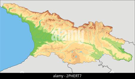 Sehr detaillierte physische Karte Georgiens. Stock Vektor