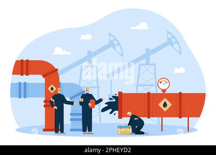 Flachvektordarstellung der Arbeiter in der Ölfabrik Stock Vektor