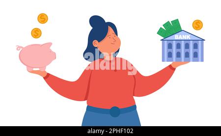 Cartoon-Mädchen mit Bank und Huckepack Stock Vektor