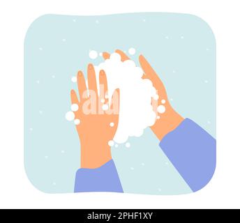 Schmutzige Hände mit Seifenschaum und Wasser waschen Stock Vektor