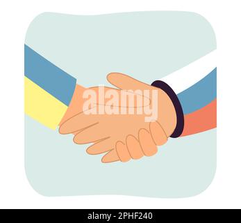 Handschlag von Partnern mit ukrainischer und russischer Flagge Stock Vektor