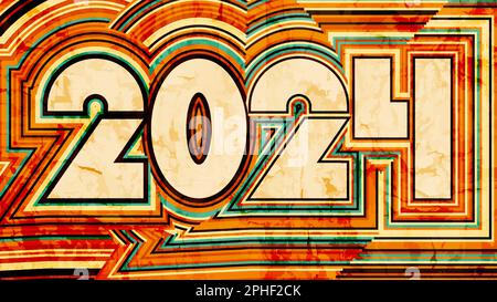 2024 Neujahrskarte. Retro-70s-Streifendesign. Alte, verblasste, gestreifte Schilder Stock Vektor