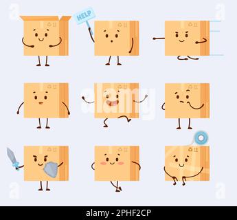 Smiling Pappkartons Zeichentrickfigur-Vektorbildner-Set Stock Vektor