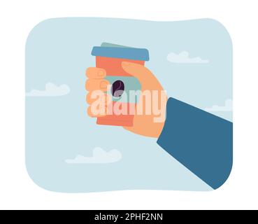 Abbildung: Handgehaltener wiederverwendbarer Kaffeebecher mit flachem Vektor Stock Vektor