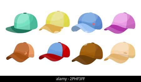 Seitenansicht verschiedener Vektorabbildungen von Baseballkappen Stock Vektor