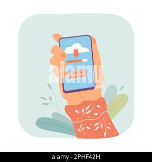 Smartphone mit Handgriff und Download-Taste auf dem Bildschirm Stock Vektor