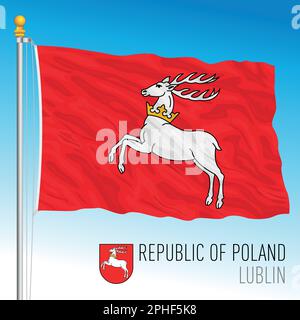 Lublin Regionalflagge und Wappen, Republik Polen, europäisches Land, Vektordarstellung Stock Vektor