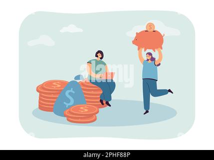 Cartoon-Mutter und -Tochter sparen Geld Stock Vektor