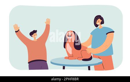 Tierarzt untersucht Hund in Klinik Flachvektordarstellung Stock Vektor