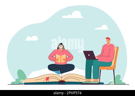 Kleine Schüler, die Bücher lesen und lernen Stock Vektor