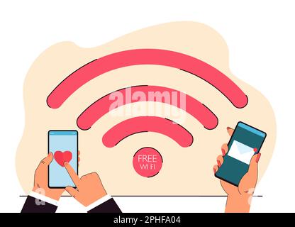 Kostenloses Wi-Fi-Symbol und Nachricht per Hand über Dating-App Stock Vektor