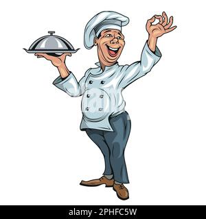 Chefkoch. Mann, Der Essen Serviert. Vektordarstellung eines Kochs Stock Vektor
