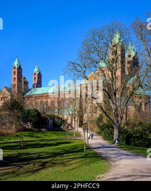 Die kaiserliche Kathedrale von Speyer, Rheinland-Pfalz, Deutschland, auch als Speyer-Kathedrale bezeichnet. Stockfoto