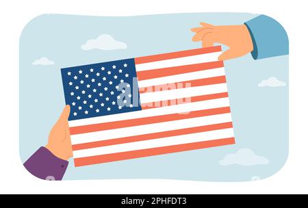 Hände mit amerikanischer Flagge, flache Vektordarstellung Stock Vektor