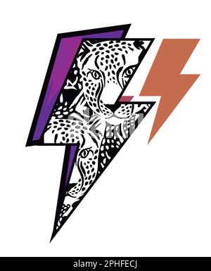 thunderbolt Symbol-T-Shirt-Design mit Leoparden. Stock Vektor