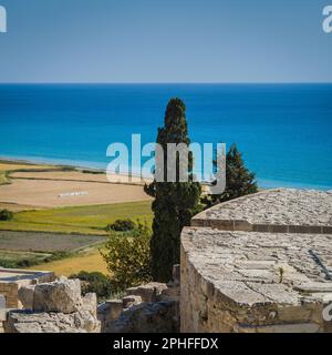 Blick auf das Mittelmeer in Kourion, Zypern. Stockfoto