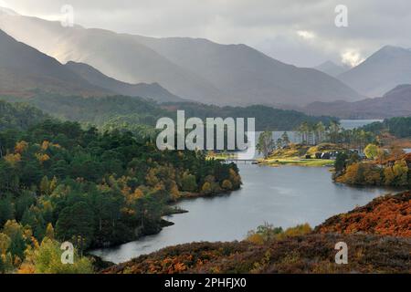 Glen Affric, Blick nach Westen über Loch Affric, Glen Affric National Nature Reserve, Inverness-shire, Schottland, Oktober 2015 Stockfoto
