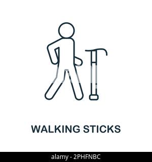 Liniensymbol für Wanderstöcke. Einfarbige einfache Spazierstöcke für Vorlagen, Webdesign und Infografiken Stock Vektor