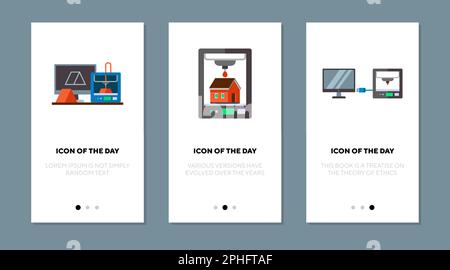 Dünner flacher Symbolsatz für 3D Digitaldrucker Stock Vektor