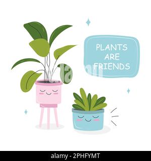Postkarten mit einem Bild einer Zimmerpflanze im Topf Stock Vektor