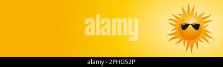 Abstraktes Sommer-Banner, orangefarbener Hintergrund mit Sonnenbrille und leerer heißer Himmel für deinen Text. Kopierbereich für Sommerankündigungen oder Werbespots Stock Vektor