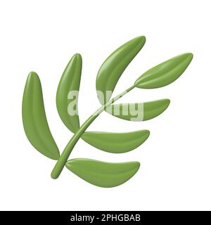 Süße 3D Icon detaillierter grüner Palmenzweig. Triumphaler Eintritt in Jerusalem oder Palm Sunday. Abbildung isolierter transparenter png-Hintergrund Stockfoto