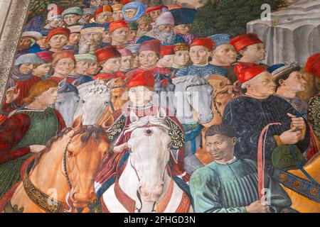 Benozzo Gozzolis Prozession der Magi-Fresken in der Medici-Kapelle im Palazzo Medici-Riccardi, Florenz Stockfoto