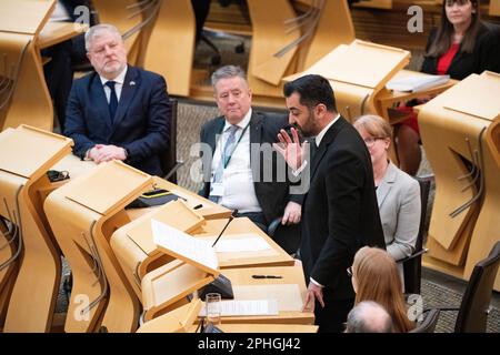 Edinburgh, Schottland, Großbritannien. 28. März 2023. ABBILDUNG: Humza Yousaf MSP wird zum nächsten Ersten Minister Schottlands gewählt. Kredit: Colin D Fisher/CDFIMAGES.COM Kredit: Colin Fisher/Alamy Live News Stockfoto