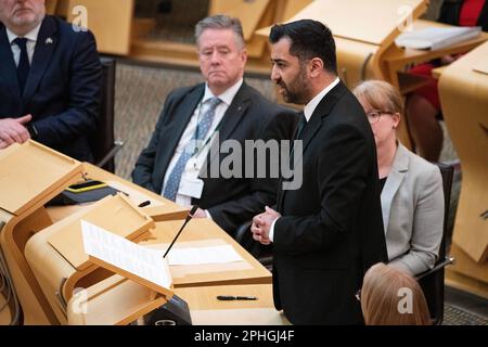 Edinburgh, Schottland, Großbritannien. 28. März 2023. ABBILDUNG: Humza Yousaf MSP wird zum nächsten Ersten Minister Schottlands gewählt. Kredit: Colin D Fisher/CDFIMAGES.COM Kredit: Colin Fisher/Alamy Live News Stockfoto