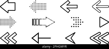 Pfeilsymbolgruppe. Kollektion von Outline Modern Simple Arrows. Abbildung eines flachen Vektors Stock Vektor