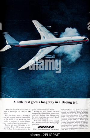 Boeing 50.-Jubiläumswerbung in einer Zeitschrift NatGeo, Dezember 1966 Stockfoto