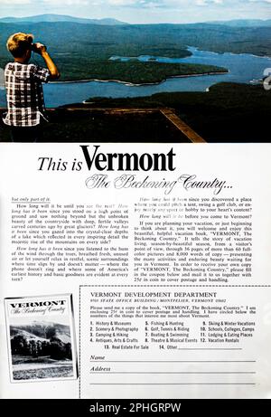 Vermont Travel Advert in einem NatGeo Magazin, März 1966 Stockfoto