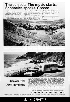Airstream Travel Trailers Werbung in einem Magazin in NatGeo, März 1966 Stockfoto