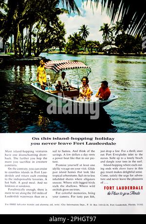 Fort Lauderdale, Florida, Werbung für Touristenziele in einer Zeitschrift in NatGeo, April 1966 Stockfoto