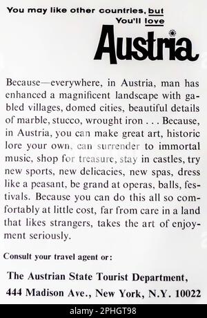 Tourismuswerbung in Österreich in einer Zeitschrift NatGeo, April 1966 Stockfoto