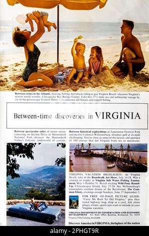 Reisewerbung für Virginia in einer Zeitschrift in NatGeo, April 1966 Stockfoto