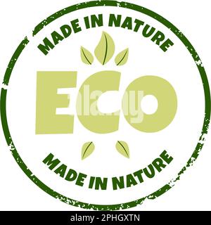 Texturiertes grünes Etikett mit Blättern für organische, umweltfreundliche Produkte. Vektordarstellung von natürlichen Bio-Produkten, Aufkleber, Abzeichen, Logo Stock Vektor