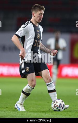 Sibiu, Rumänien. 28. März 2023. Fußball, U21 Männer: Internationale Spiele, Rumänien - Deutschland im städtischen Stadion in Sibiu. Angelo Stiller aus Deutschland. Kredit: Constantin Stefan/dpa/Alamy Live News Stockfoto