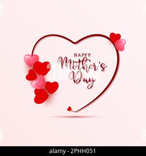 Hintergrundbild der Karte „Happy Mothers Day“ mit Herzen auf pinkfarbenem Hintergrund Stock Vektor