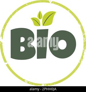 Grunge-Stempel für Bio-Etiketten für Bio- und umweltfreundliche Produkte. Vektordarstellung von Öko-, Bio-, Bio-, Naturprodukten Logo, Aufkleber, Dienstmarke Stock Vektor