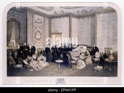 Albert Prinz Consort auf seinem Sterbebett in Windsor Castle mit der königlichen Familie am Bett, 14. Dezember 1861, Vintage-Lithographie von 1865 Stockfoto