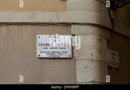 Placa De George Orwell, Barcelona, Spanien Stockfoto