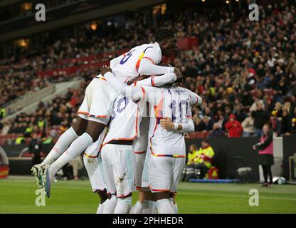 Köln, Deutschland. 28. März 2023. firo: 03/28/2023, Fußball, DFB-Nationalmannschaft, Männer-Landspiel, Mode, GER, Deutschland – Bel, Belgischer Jubiläum auf das 0:1 Belgien von CARRASCO/dpa/Alamy Live News Stockfoto