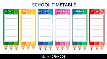 Vorlage für Schulkalender für Schüler oder Schüler mit Wochentagen und freien Plätzen für Notizen. Vektordarstellung. Stock Vektor