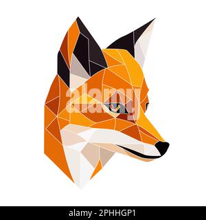 Fox Logo-Design. Abstrakter, farbenfroher Fuchskopf aus Polygon. Ruhiges Fuchsgesicht. Vektordarstellung Stock Vektor